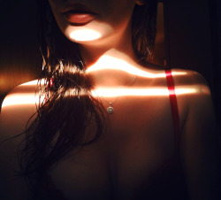 summa-summarum:  thedigitalmoon:  Man oh man. The two striking beams of light show off the shine in your hair and the fullness of your lips. Your breasts are low in the frame, hiding in the shadows and yet they look fantastic in that red bra. This is