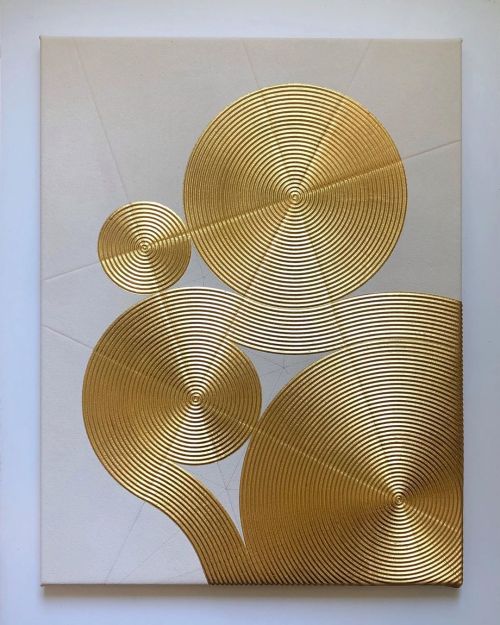 inspired by traditional japanese origami bases (bird&amp;frog) molding paste, acrylic, gold leaf &a