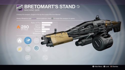 Bretomart’s StandMachine GunThis gun could be purchased at rank 5 Iron Banner (17th - 24th Nov