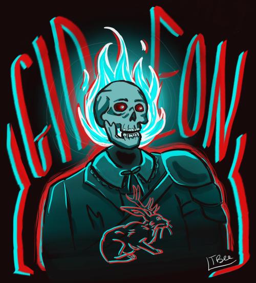 the prophet gideon; evil but with style[ID: a digital painting of a man from the mid-chest up. his h