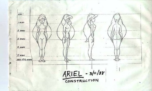 (Rough) model sheets for Ariel from Disney’s The Little Mermaid (1989), which ushered in the Disney 