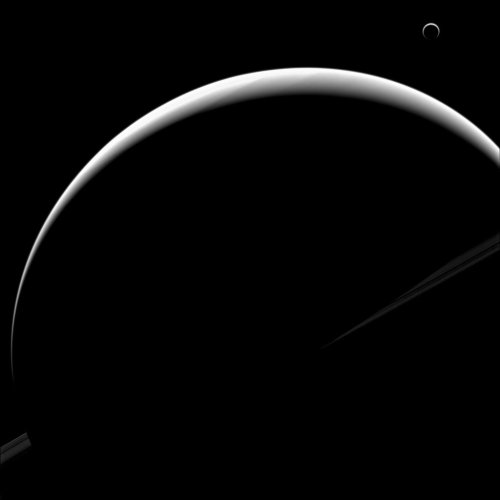 Saturn and Titan appear as crescents in this image from Cassini.Credit: NASA / JPL-Caltech / Space S