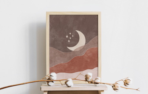 Boho sun and moon prints set of 2, Neutral beige and terracotta decor, Modern printable wall art on 