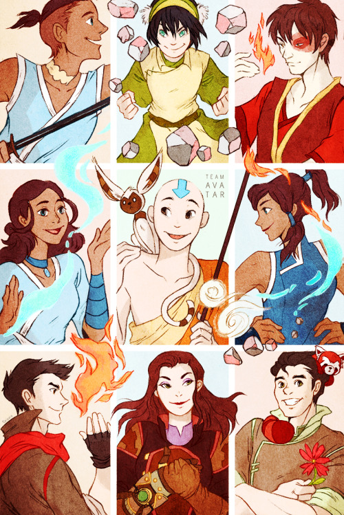 torisora:finally finished! two generations of team avatar! new print for conventions~the uncropped v