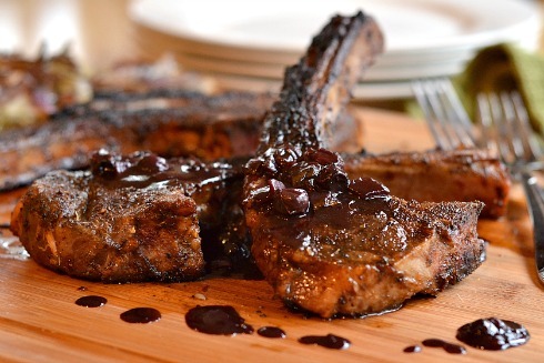 in-my-mouth:  Coffee Rubbed Lamb Chops with Blueberry Balsamic Reduction