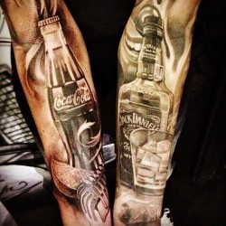 geekscoutcookies:  tipsybartender:  Jack &amp; Coke. He couldn’t remember the recipe so he got a permanent reminder.  #tattoo #jackdaniels #whiskey  DUDE 