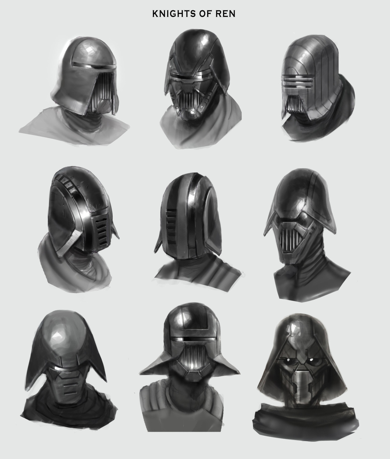 starwarscountdown:  Knights of Ren helmet concept art by Lewis Jones 631 Days until