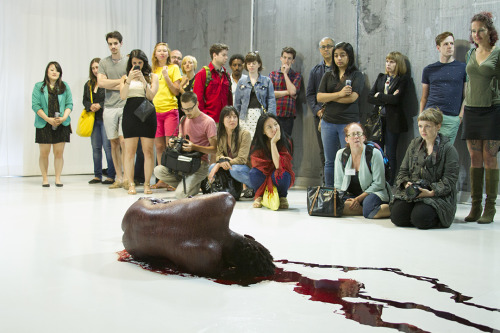 eyeamindiibleu:colorthefuture:Simiente, carlos martielI lay in fetal position with my body covered of human blood, donated by immigrants from Mexico, Estonia, Italy, Venezuela, England, South Korea, as well as the United States.They will never understand