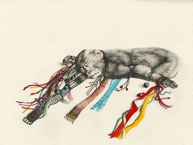oxane:
“ribbon monkey by kirsty.whiten on Flickr.
pencil and watercolour on paper
60x80cm
2009
”