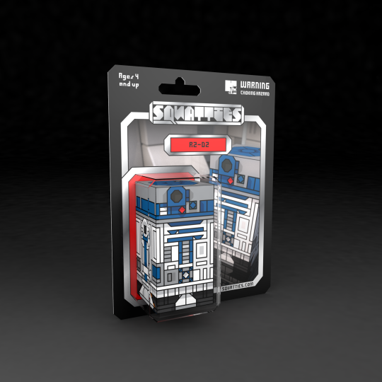 R2-D2 Star Wars Squatties paper toy character on vintage style Kenner action figure toy card