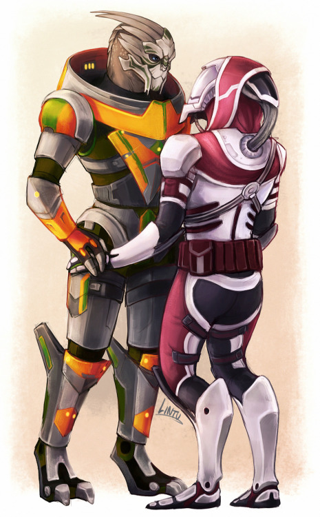 lintufriikki:i got too excited about these two cuties :’) the turian is mine and the quarian is napp