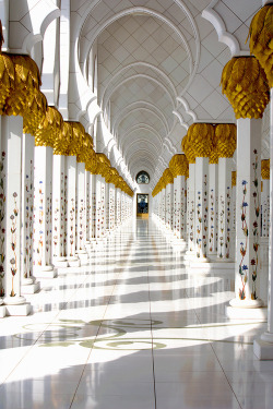 islamic-art-and-quotes:  View Through the Arcades (Sheikh Zayed Grand Mosque, Abu Dhabi) From the Collection: Sheikh Zayed Grand Mosque in Abu Dhabi, United Arab EmiratesOriginally found on: keepcalm-drinkchai