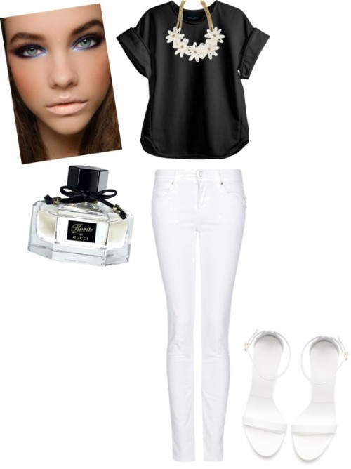 black &amp; white by dyandraajeng featuring slim jeansCynthia Rowley  top / Mango slim jeans, $4