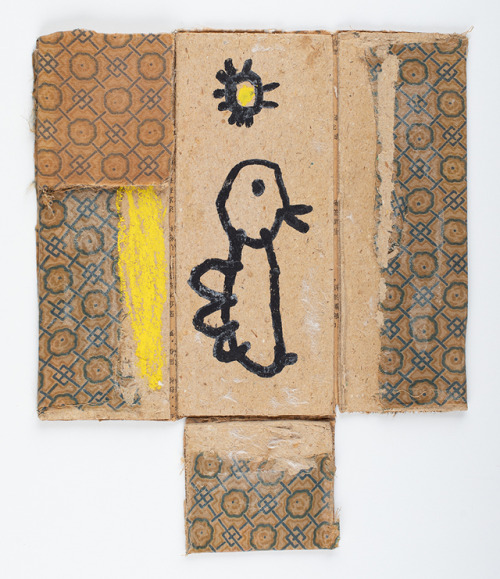 lightbeforelightbehindme: sun, bird 9 3/16″ x 7 9/16″ink, resin stick, fabric on cardboa