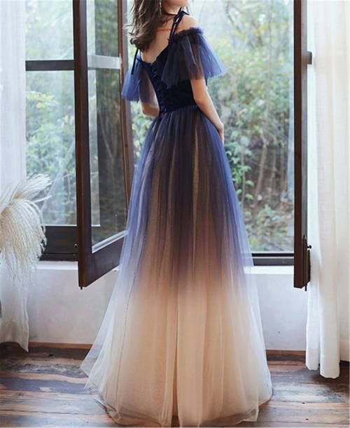 Blue Champagne Evening Dress by WoWoWo bridal Avalaible Here