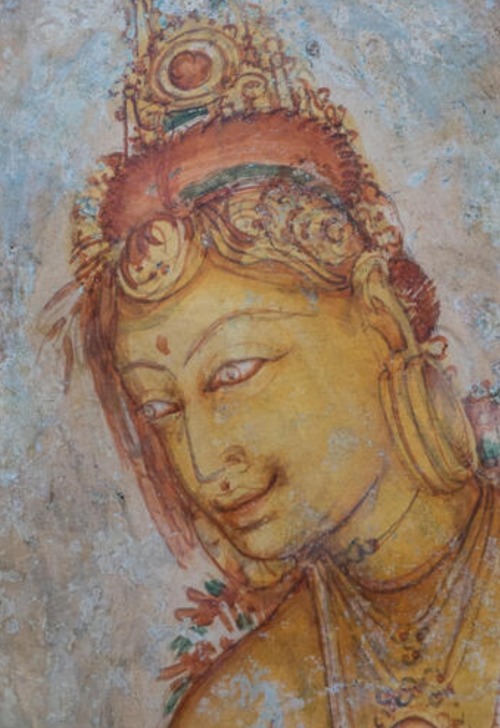 Antico Affresco Di Fanciulla Sul Muro Nella Fortezza Di Sigiriya Rock (Sri Lanka)