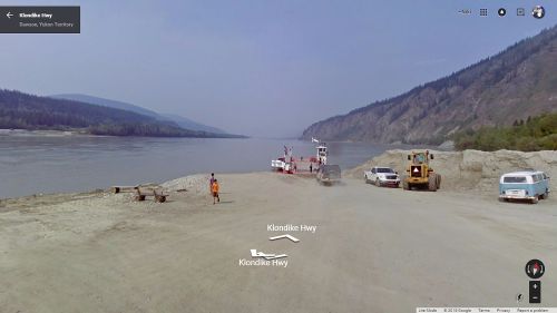 streetview-snapshots:Dawson City Ferry Terminal - vehicles are carried across the Yukon River by fer