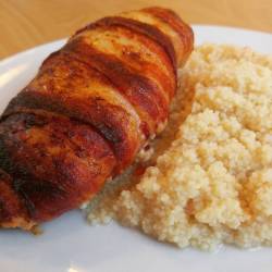 miniar:  Bacon wrapped chicken breast and sweet chili couscous….   I thought it was a croissant for a moment 