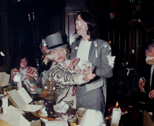 spiritof1976: Brian Jones and Mick Jagger enjoying a food fight at the Kensington Gore Hotel, where 