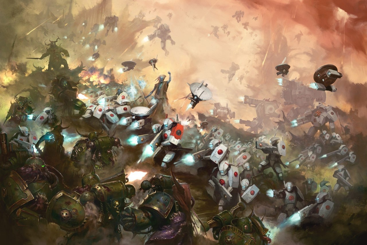 Warhammer 40k artwork — Tau Forces Battle Plague Marinesby Igor Sid