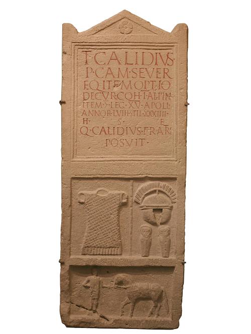 romegreeceart:Tombstone of centurion Titus Calidius Severus (Carnuntum, Austria)T(itus) Calidius / P