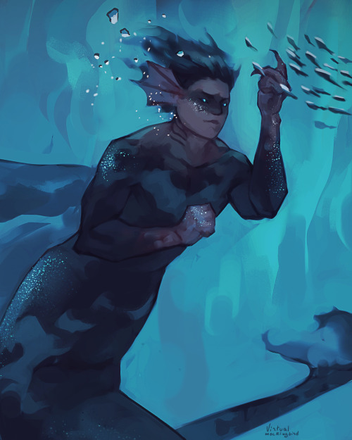 virtualmockingbird:Mermay, day 2Au!Nightwing. Lives in the warm waters, likes marine inhabitants, su