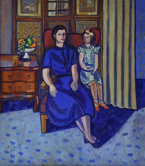 huariqueje: Portrait of Mrs. Outrobova with daughter   -  Karel Černý , 1953 Czech,