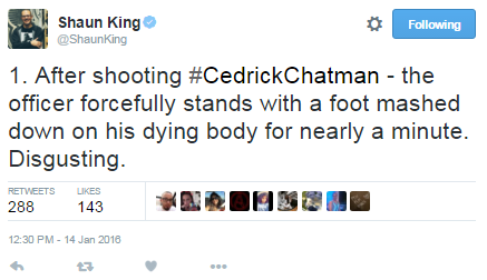 stare-me-down:   Key Facts about #CedrickChatman Murder: 1. Shot in the back 2. Unarmed