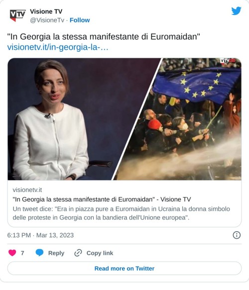 "In Georgia la stessa manifestante di Euromaidan"https://t.co/7gBwYTDtDOhttps://t.co/7gBwYTDtDO  — Visione TV (@VisioneTv) March 13, 2023