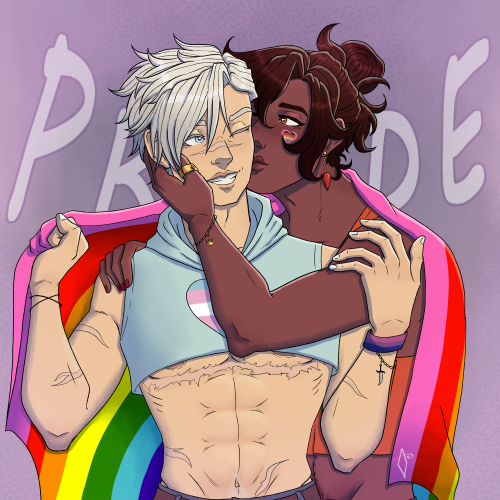 Happy Pride from my OCs, Kellen and Devendra. (He/Him for both)