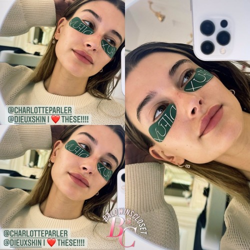 February 27, 2021 - Hailey Bieber posted this photo on her instagram story. She did a nice eye mask 