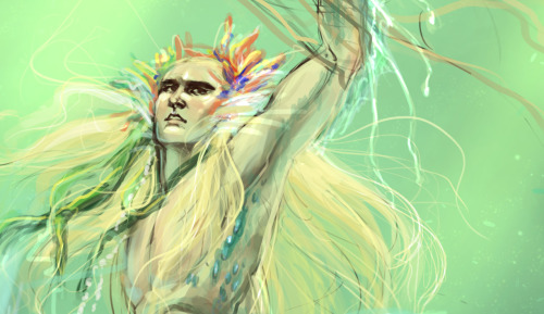 coopsgirl:suzannart:  Thranduil, the pretty sea-king, caught in a net  What a fun idea to make him a