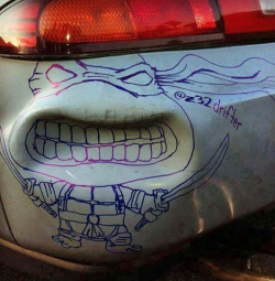 tastefullyoffensive:  The proper way to fix a dent. [via]   Now that&rsquo;s creative.