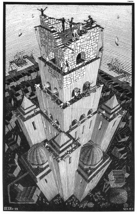 artist-mcescher: Tower of Babel, 1928, M.C. Escherwww.wikiart.org/en/m-c-escher/tower-of-bab