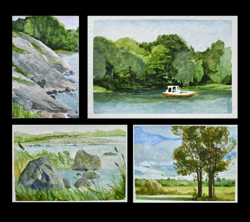 Plein air sketches, watercolor. Everything is so green