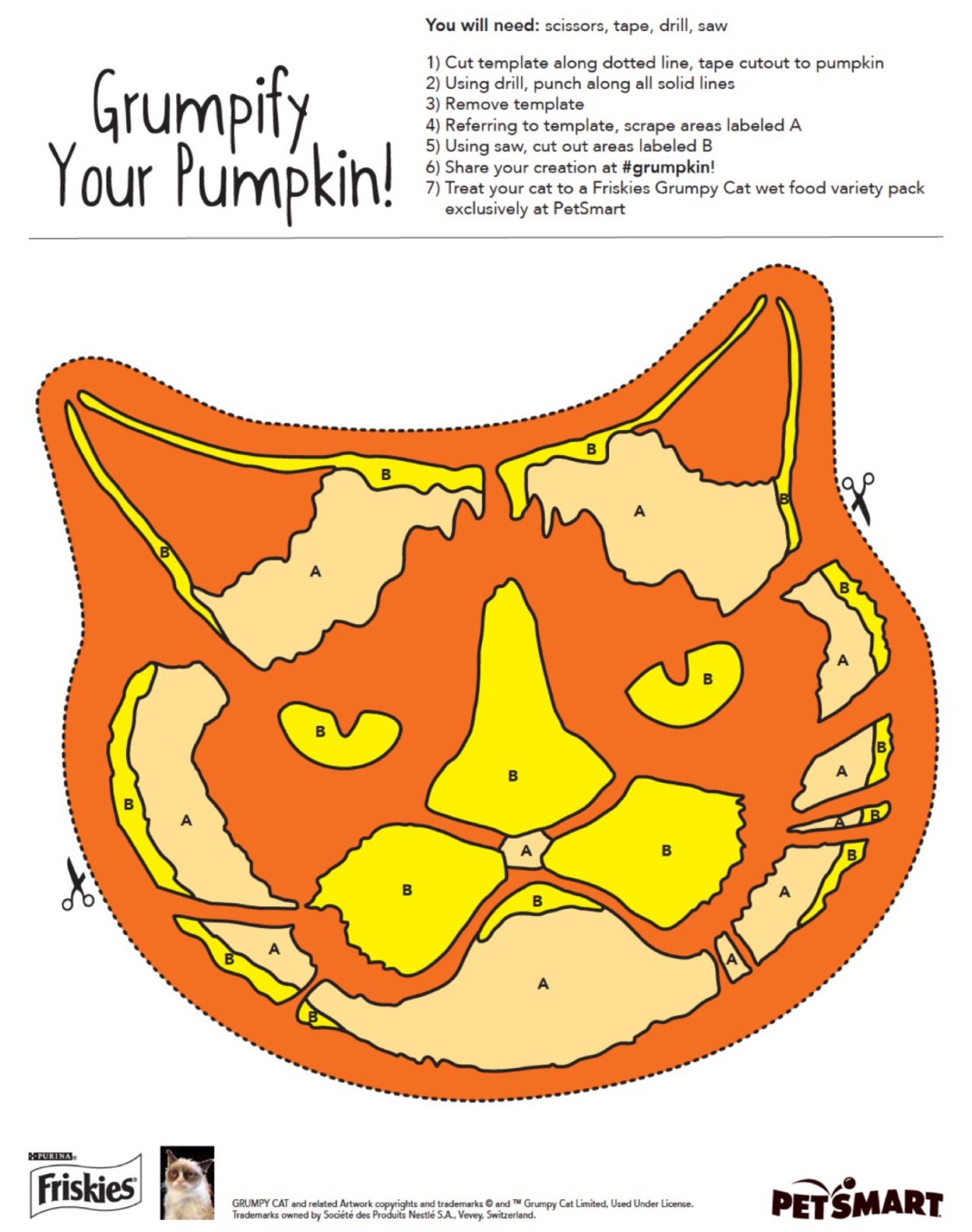 Download the Grumpy Cat Halloween stencil to make the worst jack-o-lantern ever:...