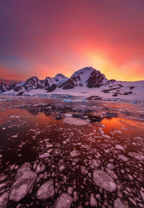 coiour-my-world:Sunrise over the Lemaire Channel, Antarctica ~ Paul Pichugin