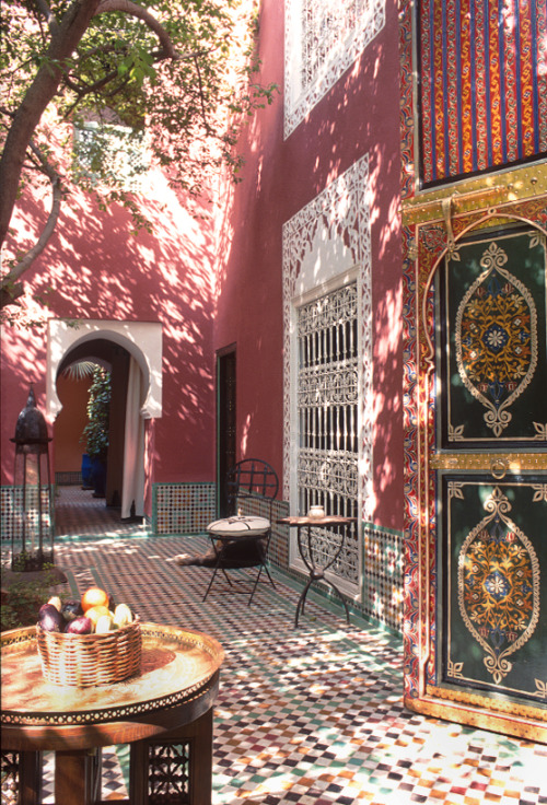 dreamtravelspots:Sun-dappled courtyard at Riad Kaiss in Marrakech, Morocco