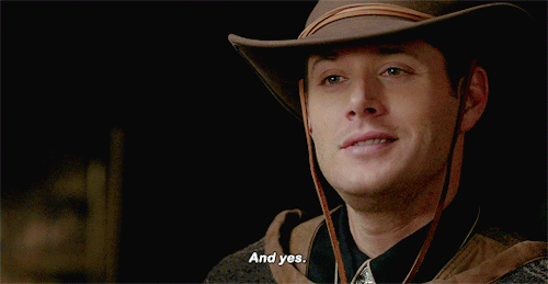 jensenackles-daily:Dean Winchester | 6x18 “Frontierland”↳ “Is it customary to wear a blanket?“bonus: