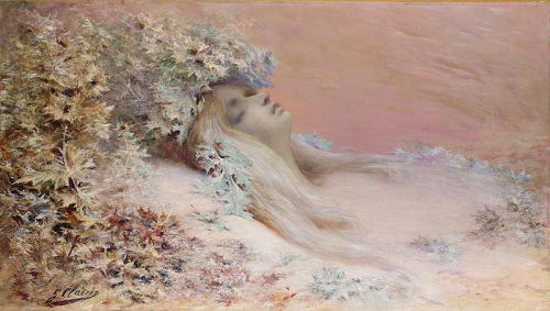 Ophelia in the Thistle, s.b. Georges Jules Victor Clairin (1843 - 1919) L'actrice Sarah Bernhardt en