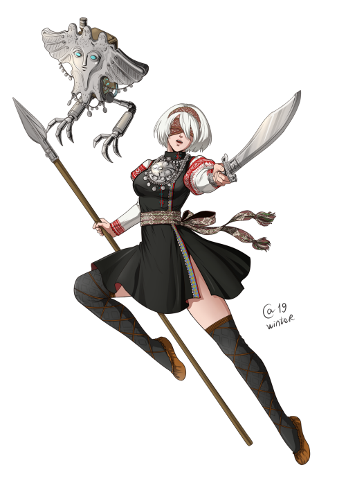 autumn-sacura: Se2B.Commission.2B from Nier Automata, dressed as Seto (Finno-Ugric people - 