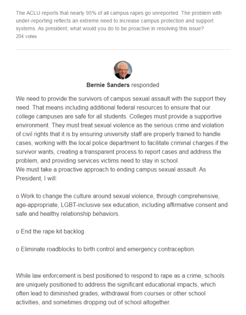 TW for rape, sexual assaultPRESIDENTIAL CANDIDATES BERNIE SANDERS AND HILLARY CLINTON RESPOND TO A C