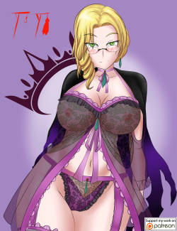 glynda goodwitch on lingerieoh one can only dreamnote : she suppose to be holding a wine glass on her right hand but i kinda completely mess up. so it gotta work like this. heh im still amature tho so lets leave it that wayplease support me on patreon