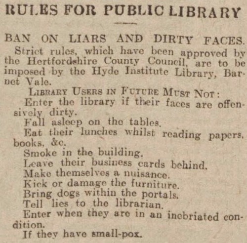 ~ Rules for the Hyde Institute library, Western Gazette, Somerset, England, 1930via Norma Marion All