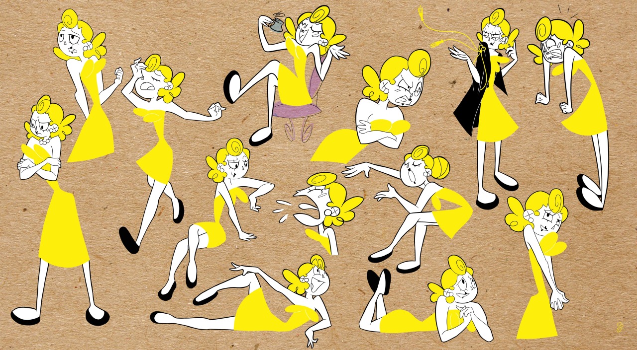 GIANNA PosesheetCharacter based on my mother, she has a unique personality #animation#character design#yellow#portfolio#original character