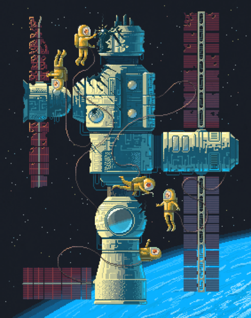 Scene #42: ‘Micrometeorites’Pixel art illustrations by Octavi Navarro. 2017.www.pixelshuh.com