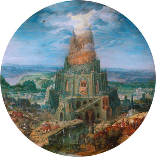 Roelant Savery, The Tower of Babel, 1602, oil on copper, 36 cm., diameter, Germanisches Nationalmuse