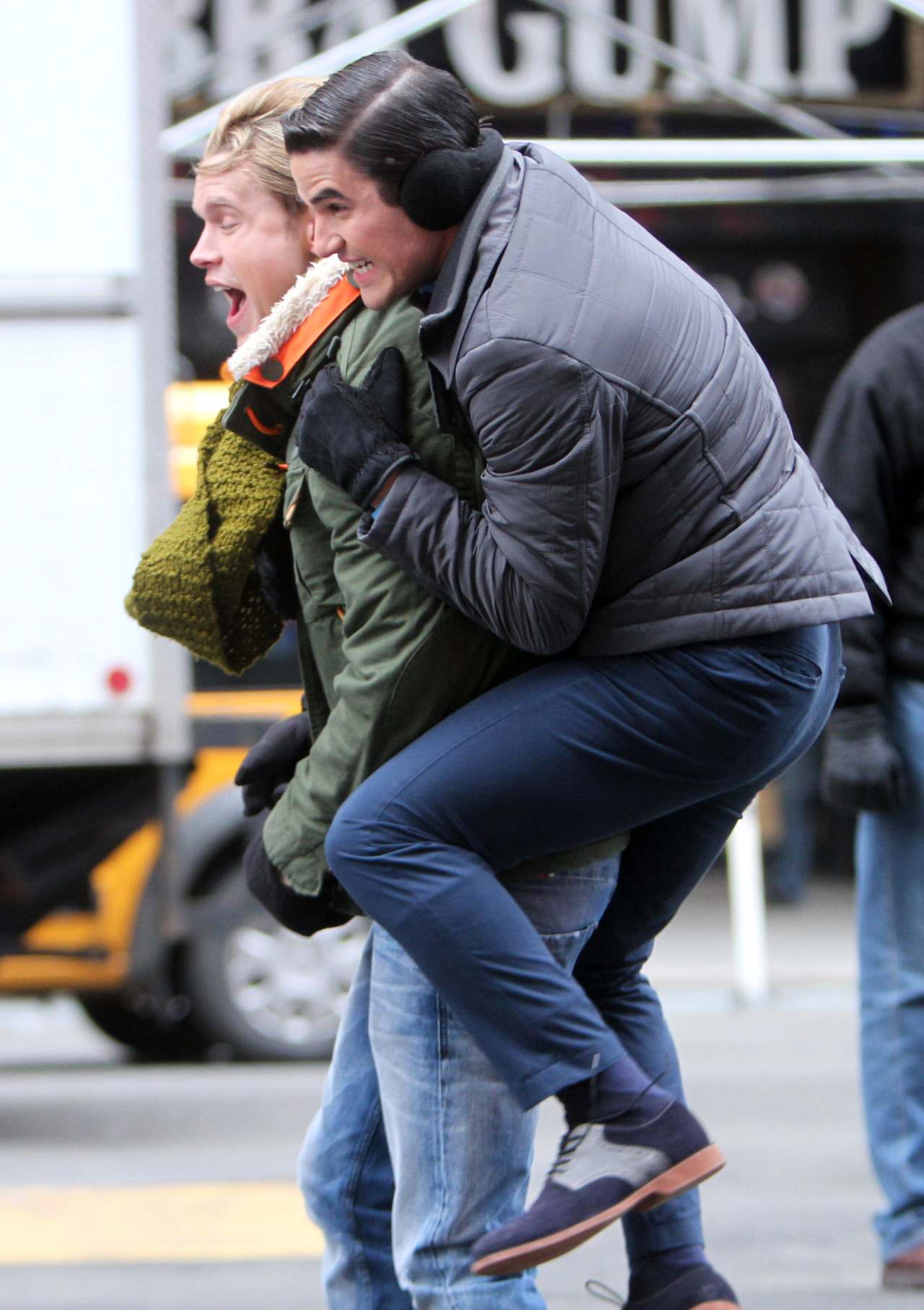 daxterdd:  [UHQ] March 13, 2014: Darren Criss and Chord Overstreet on the set of