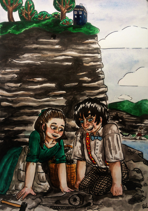 A Christmas present for my dearest @uighean!! :’3Two meeting young Mary Anning and unearthing 