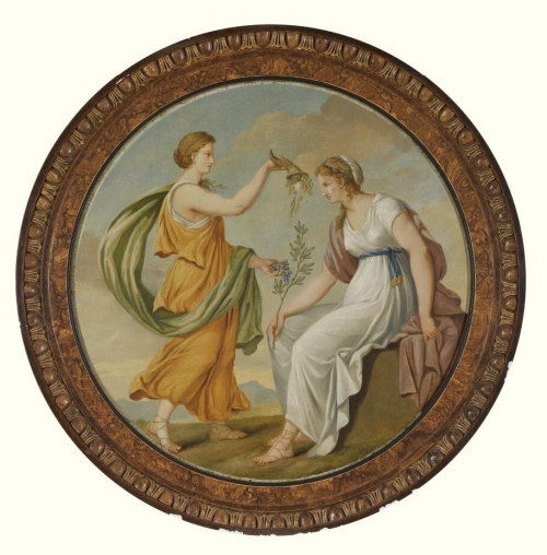 Four roundels depicting classical figures, possibly representing the four seasons, by the circle of 